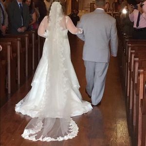 Alencon lace cathedral bridal veil
